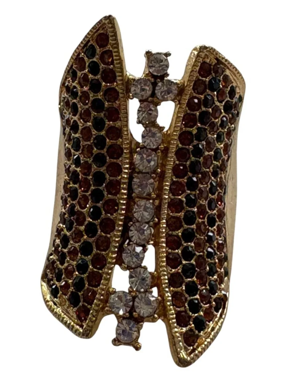 Vintage Gold-Tone Statement Ring Topaz Black Rhinestone Cutout (2694-1)
